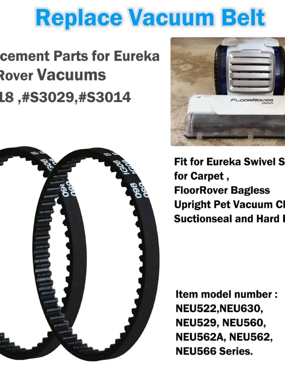 Vacuum Belts Replacement for Eureka FloorRover Bagless Upright Pet Vacuum Cleane